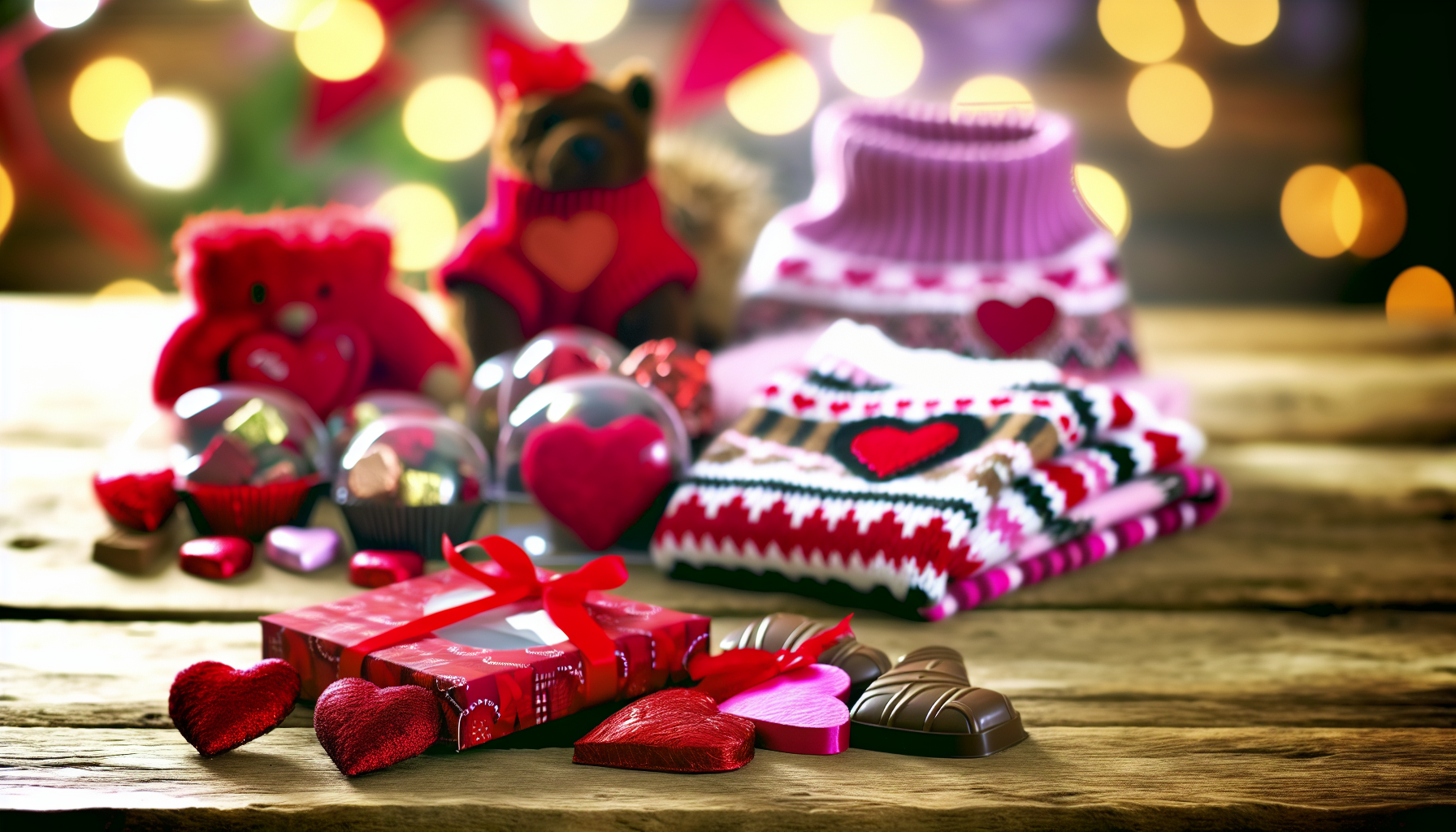 A variety of Valentine-themed gifts for pets