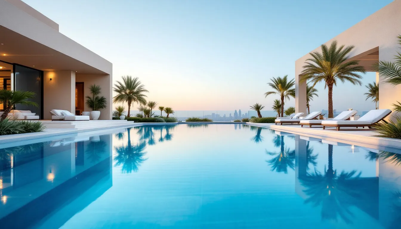 A well maintained swimming pool in Dubai showcasing professional pool cleaning services.