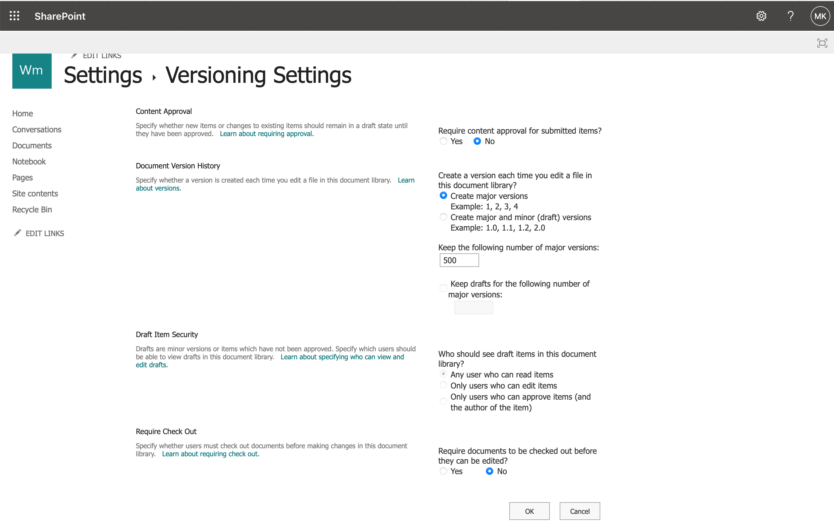 Accessing versioning settings in SharePoint