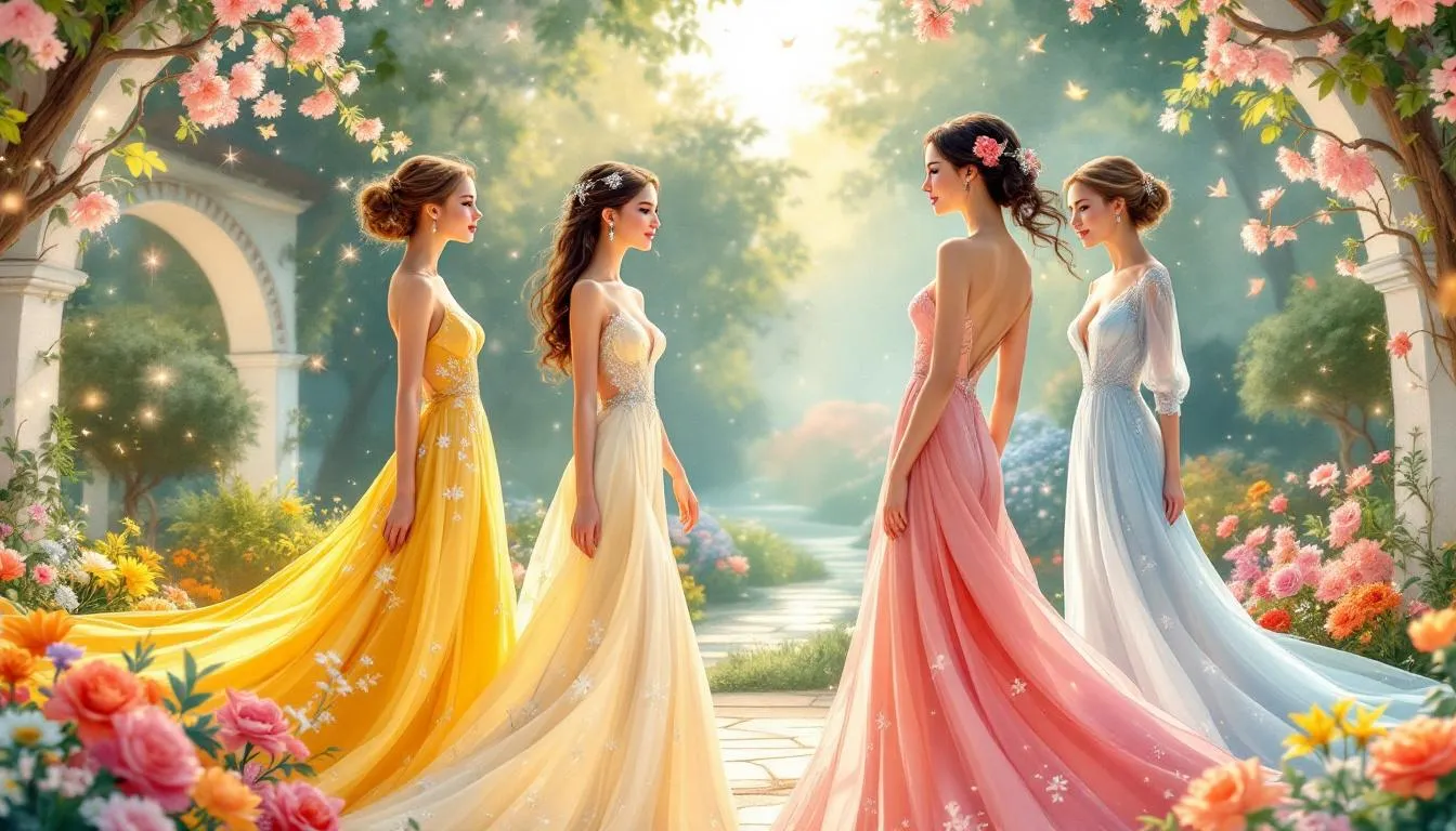 Seasonal styles for wedding guests displayed in a fashion setting.