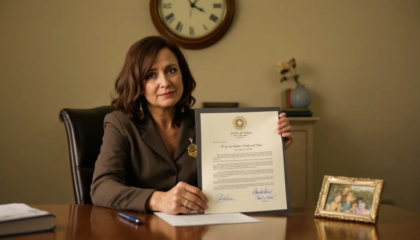 A person receiving a signed divorce decree, symbolizing the finalization of divorce in Texas.