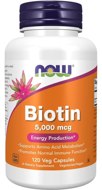 Suplemento de biotina 5 mg da Now Foods. Fonte da imagem: Amazon