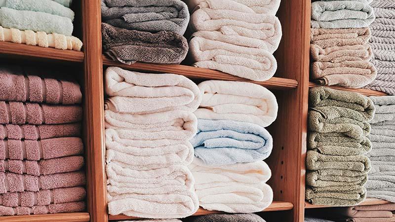 Rack full of colorful towels