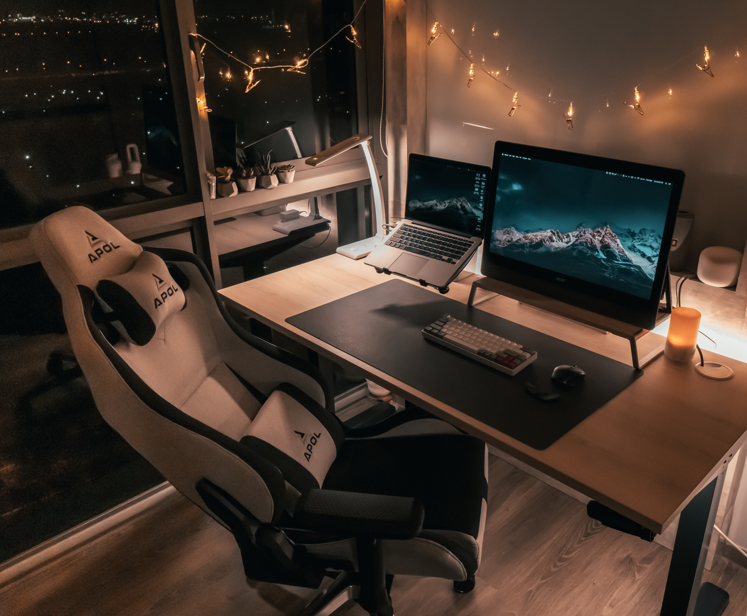 Workstation setup with ergonomic chair