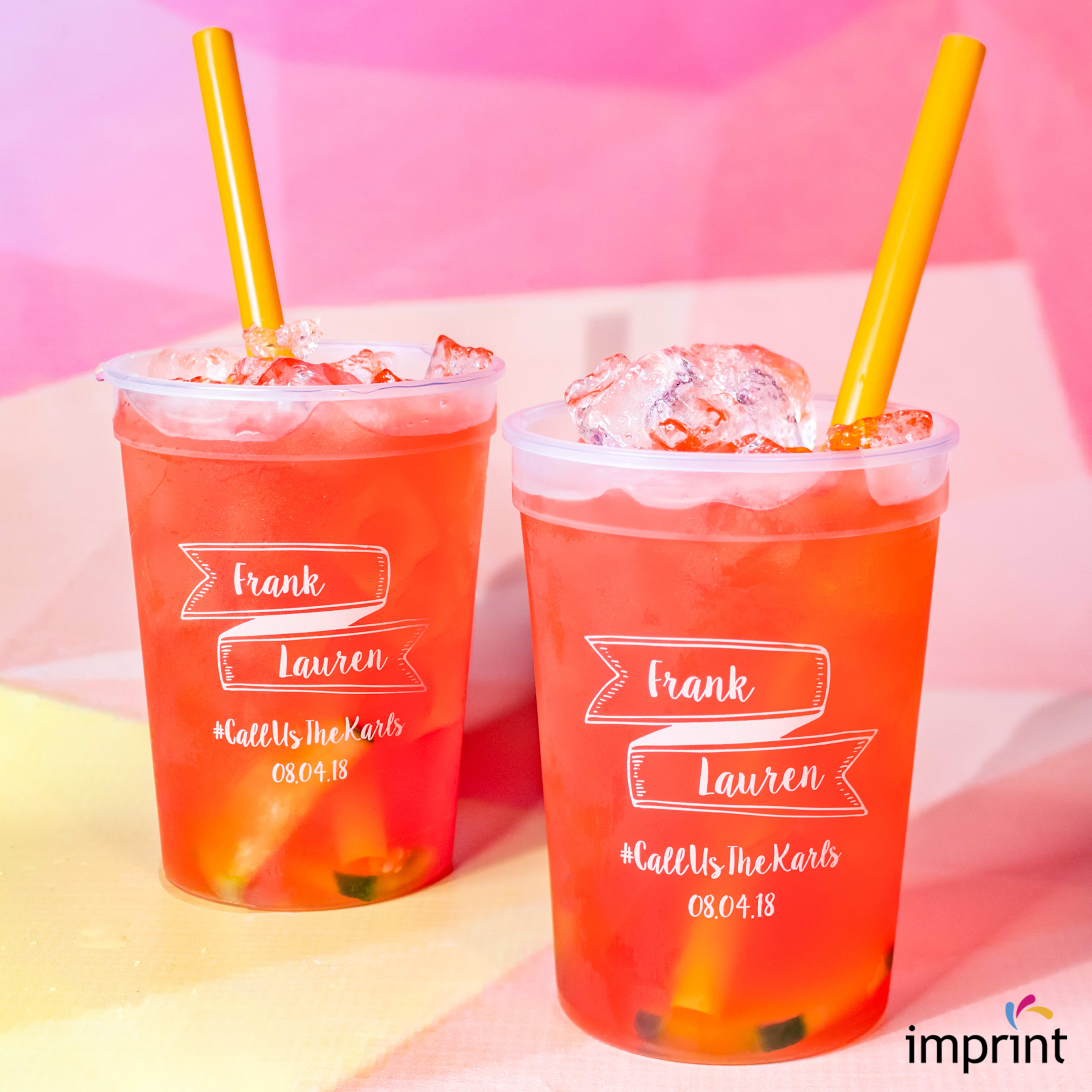 plastic printed cup with straw