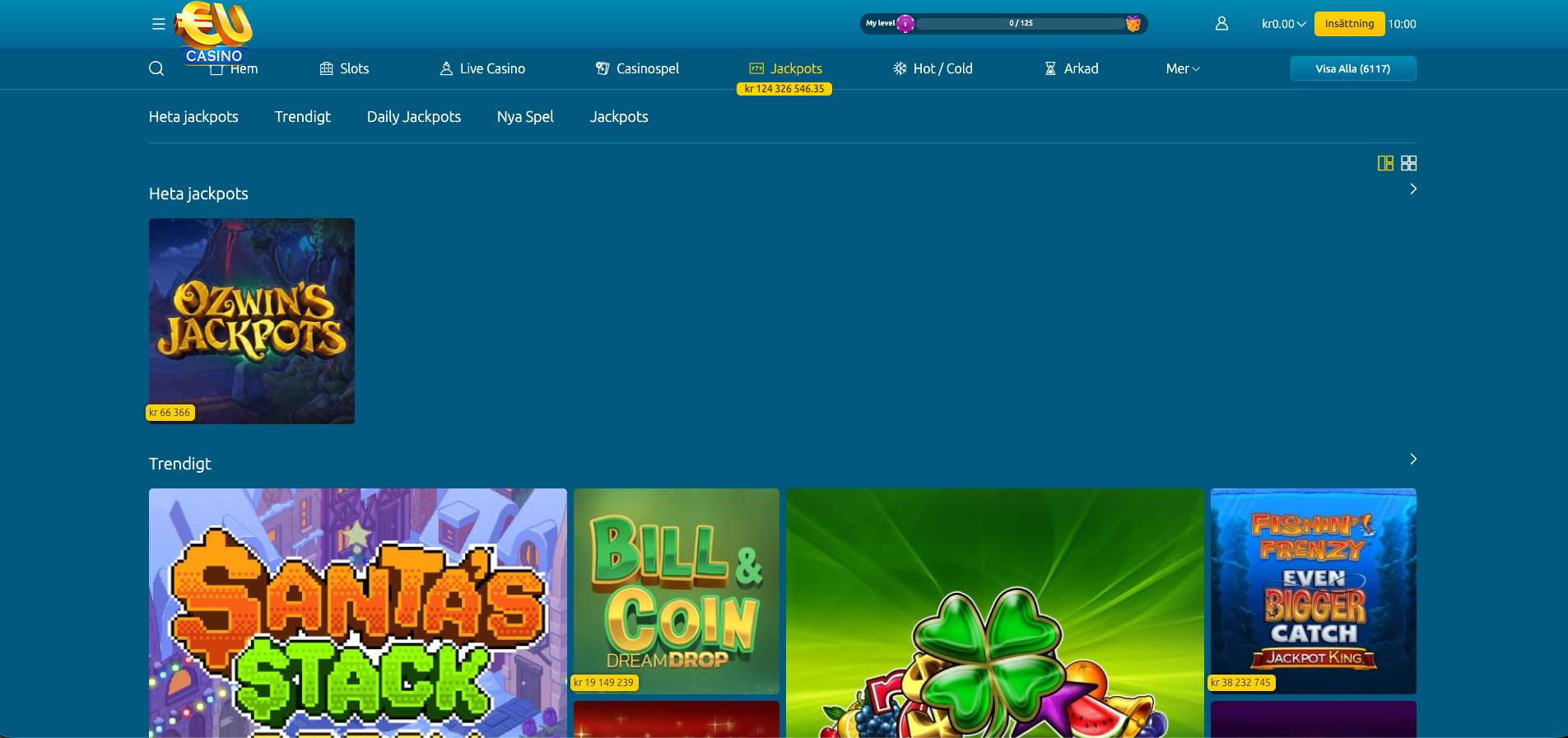 EUcasino casinospel med live blackjack, roulette och baccarat på online casino med svensk licens