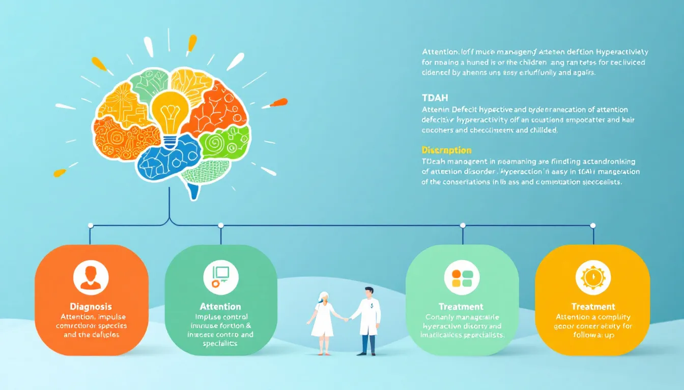 Prise en charge globale du TDAH chez l'enfant, impliquant parents et spécialistes.