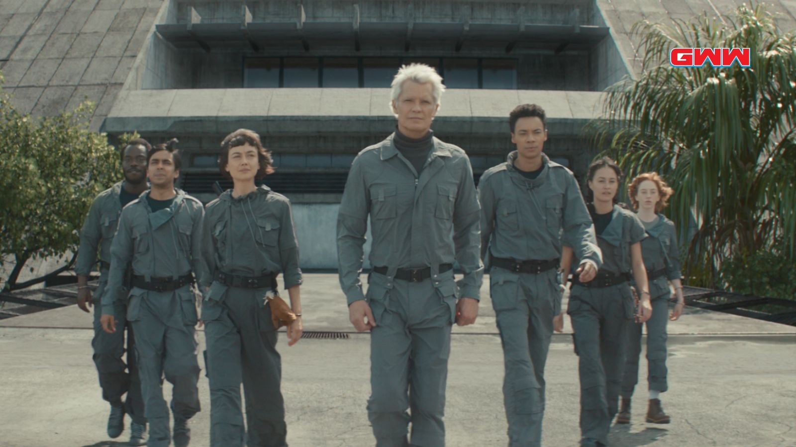 Jonathan Ajayi as Smee, Adarsh Gourav as Slightly, Sydney Chandler as Wendy, Timothy Olyphant as Kirsh, Kit Young as Tootles, Erana James as Curly, Lily Newmark as Nibs in Alien: Earth