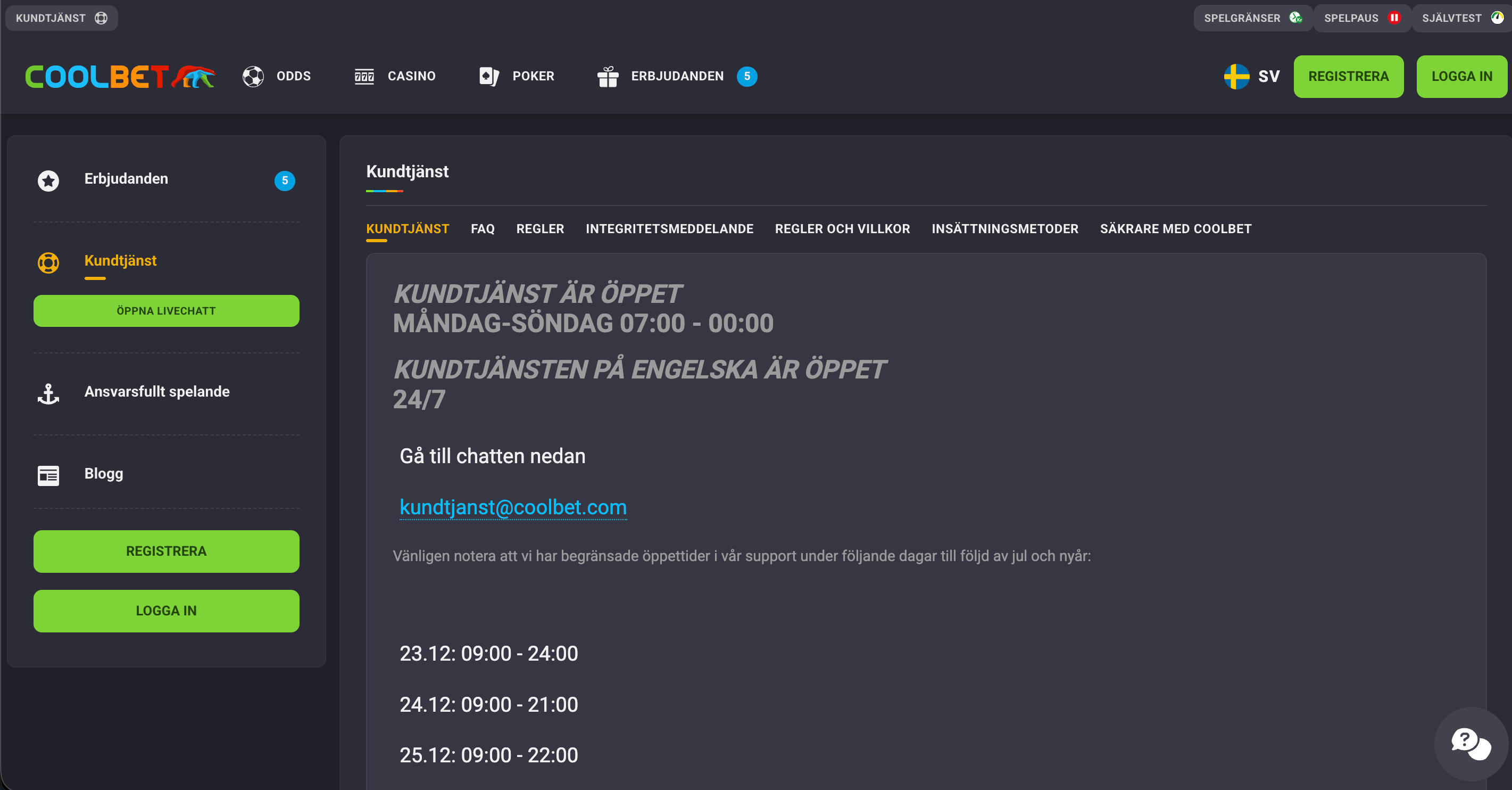 coolbet kundtjänst
