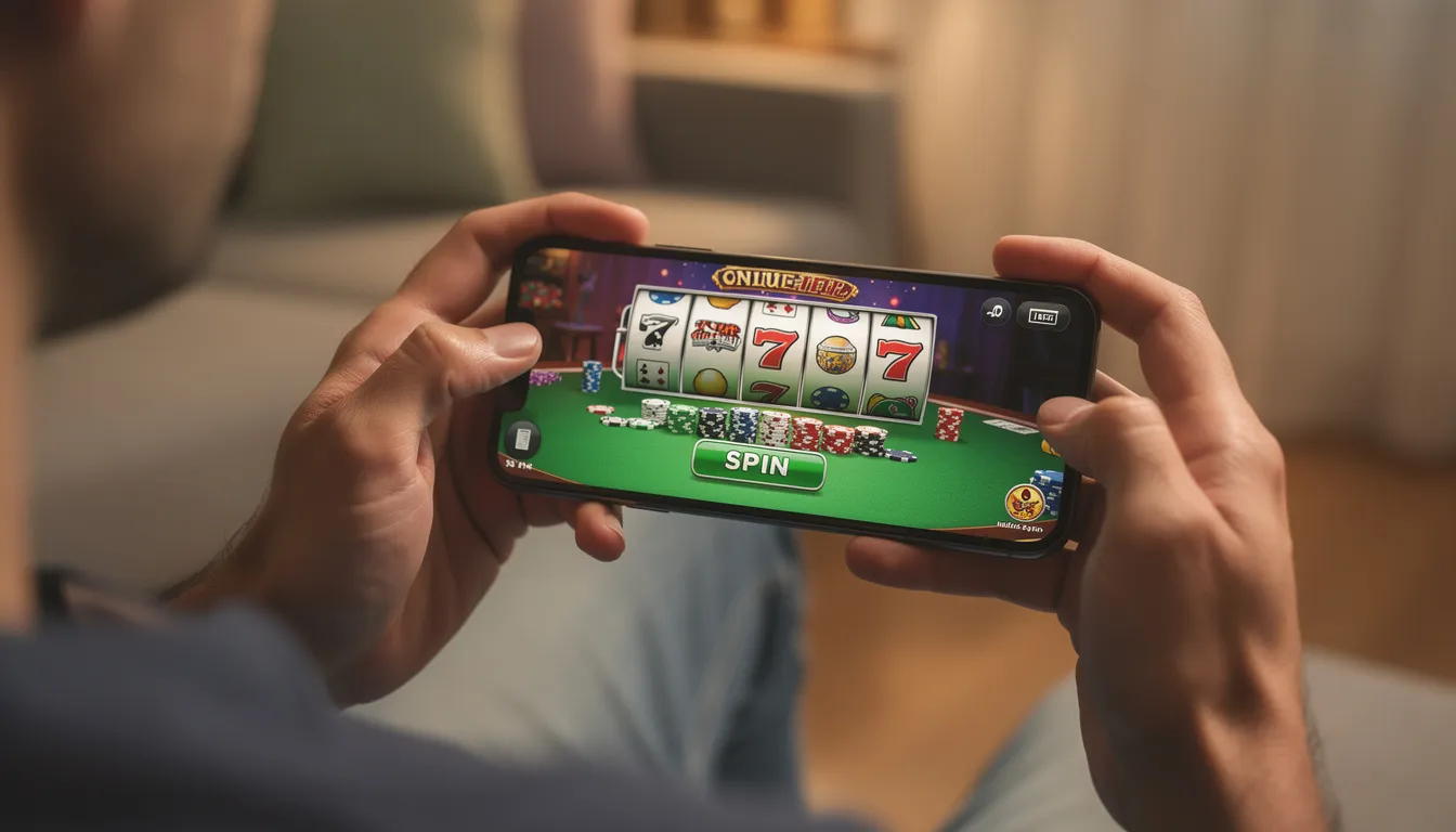 En person håller en smartphone och spelar casino spel, vilket visar på den växande populariteten av online casino, särskilt hos fastbet. Mobilen är fylld med olika spelalternativ och användaren verkar njuta av upplevelsen av live casino.