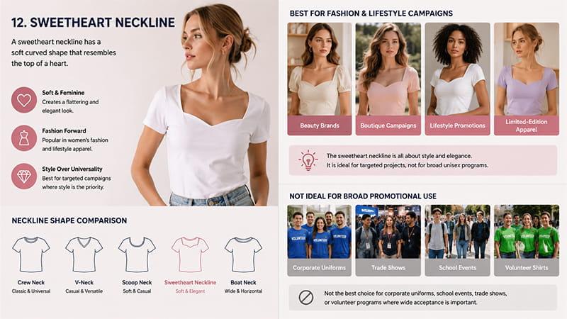 Sweetheart neckline shirt style for beauty brands, boutique campaigns, lifestyle promotions, and limited-edition apparel.