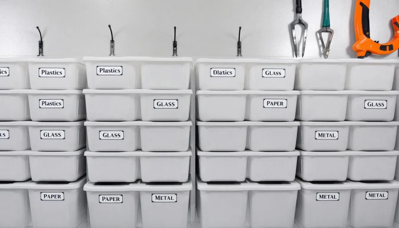 In the image, a well-organized sorting process is depicted, featuring clearly labeled containers for different categories of items, showcasing an efficient method for decluttering. This visual represents a professional cleaning service that could assist in hoarding cleanup and junk removal, ensuring a stress-free experience for clients.