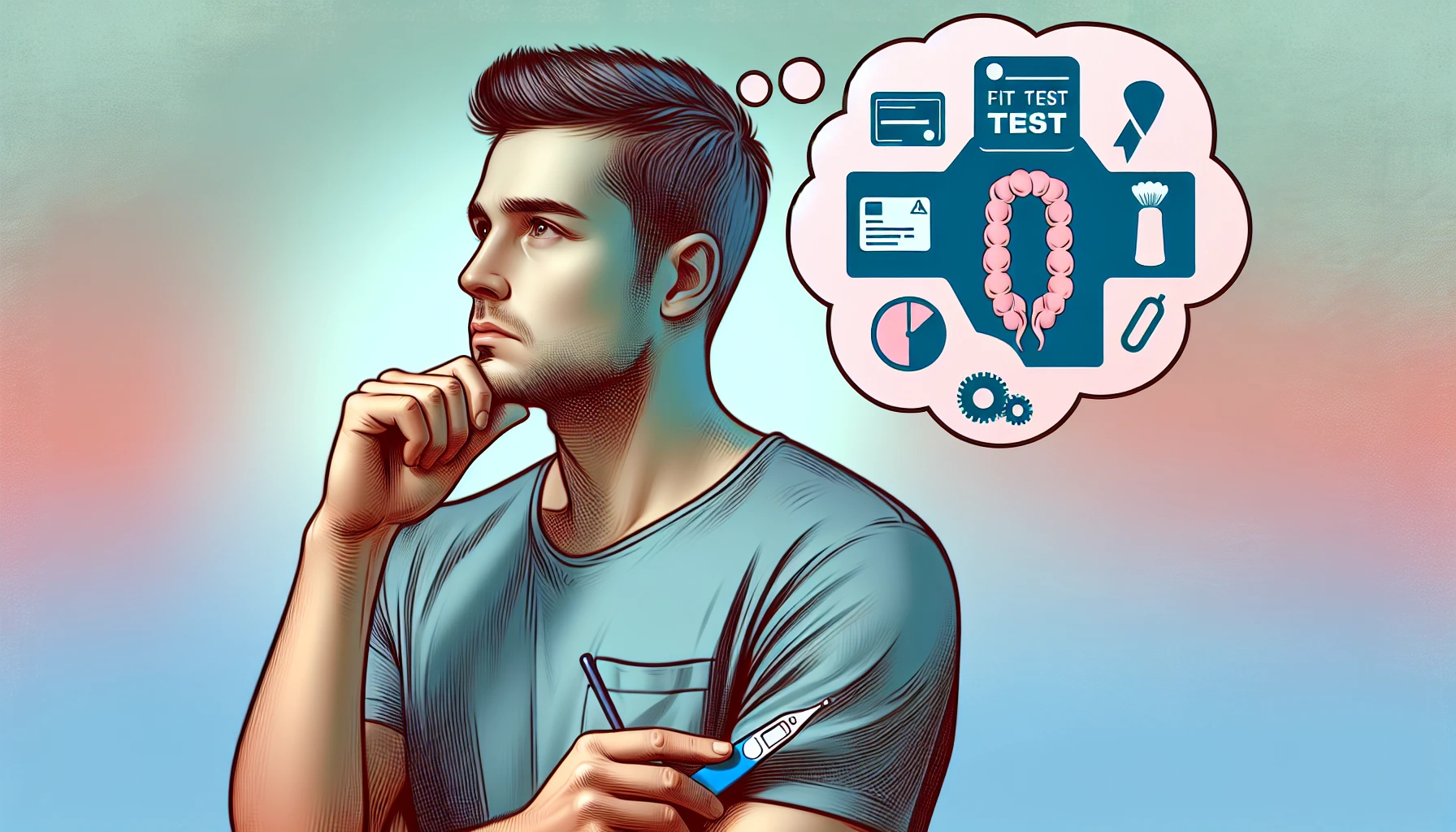 Illustration of a person considering a FIT kit