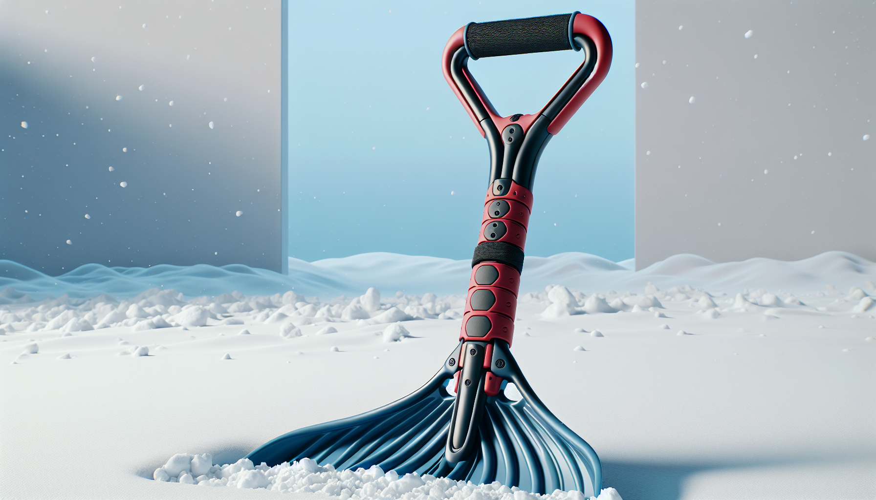 An ergonomic snow shovel with curved handle