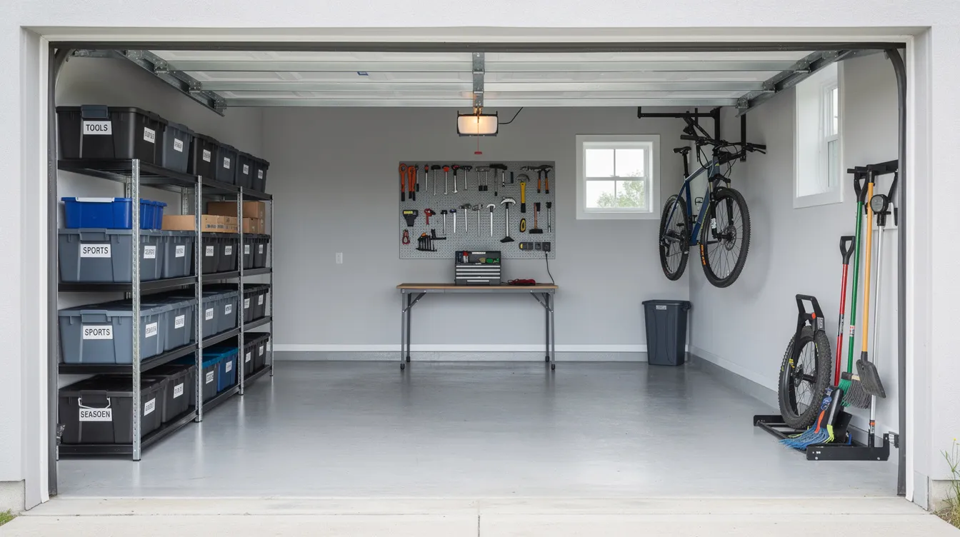 The image shows a neatly organized garage space after the removal of bulky and unwanted items, creating a clean and spacious environment for homeowners. This stress-free junk removal process highlights the efficiency of a professional team that handles all the heavy lifting and clutter, making it easier to utilize the space effectively.