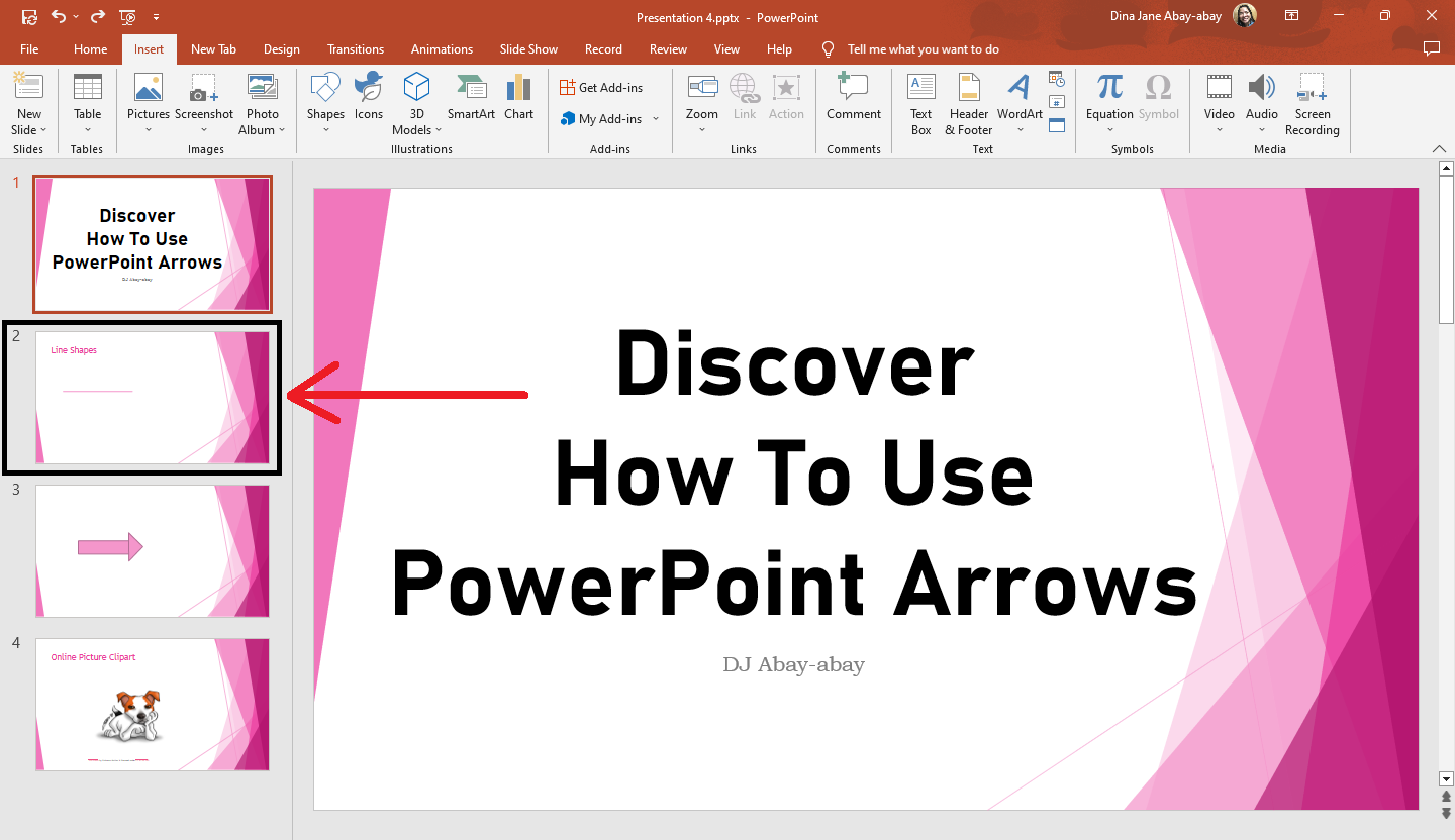 Select a slide where you want to create an arrow shape
