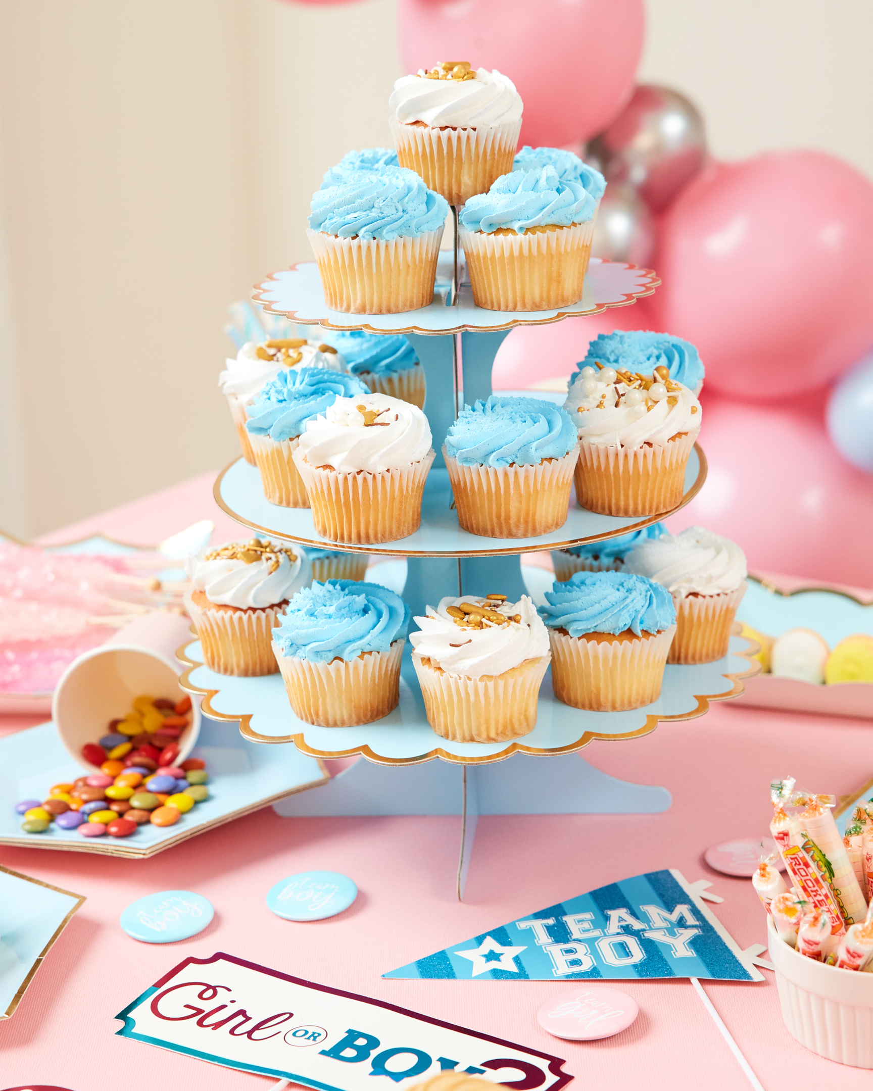 Gender Reveal Blue and White Cupcakes