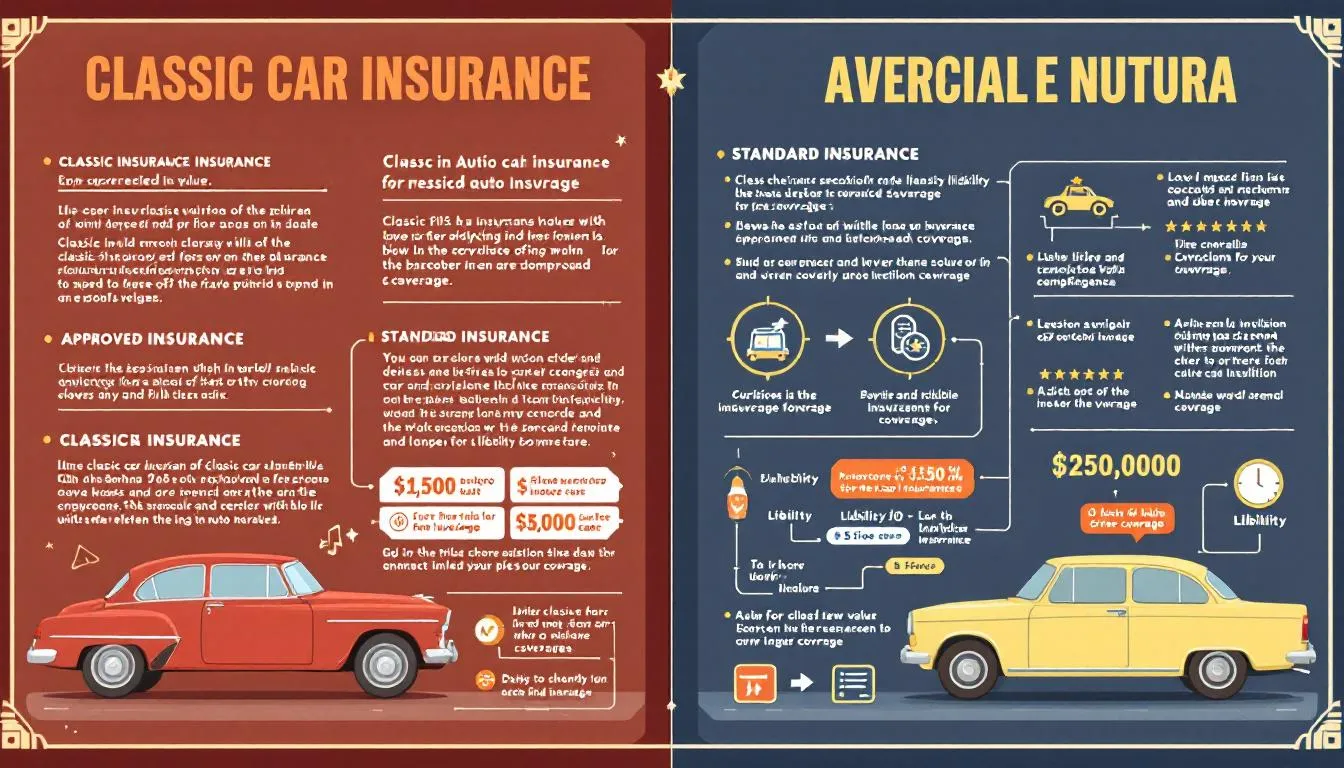 A graphic comparing classic car insurance and standard auto insurance, highlighting the benefits.