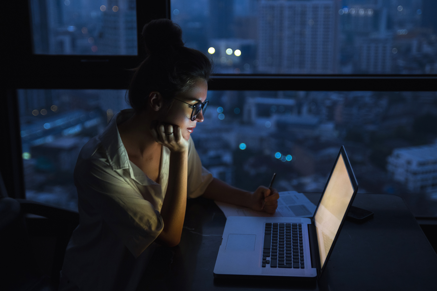 An employer working at night.