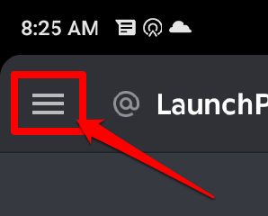 Image showing the Discord's menu button on the mobile app