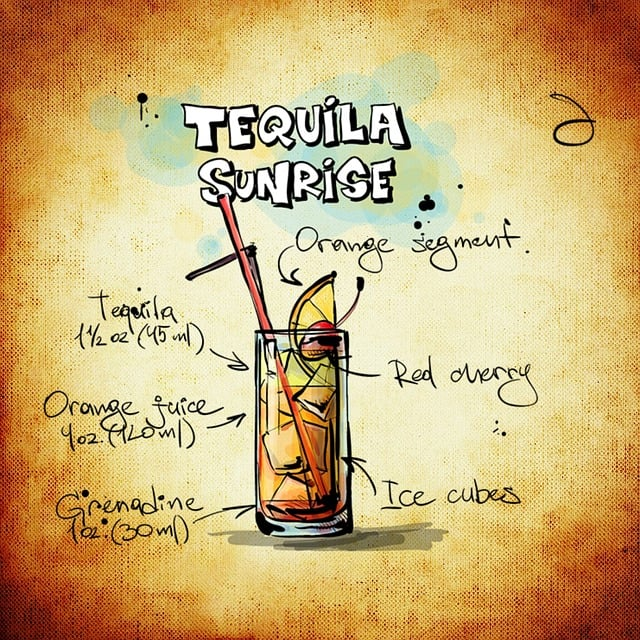 tequila sunrise, cocktail, drink