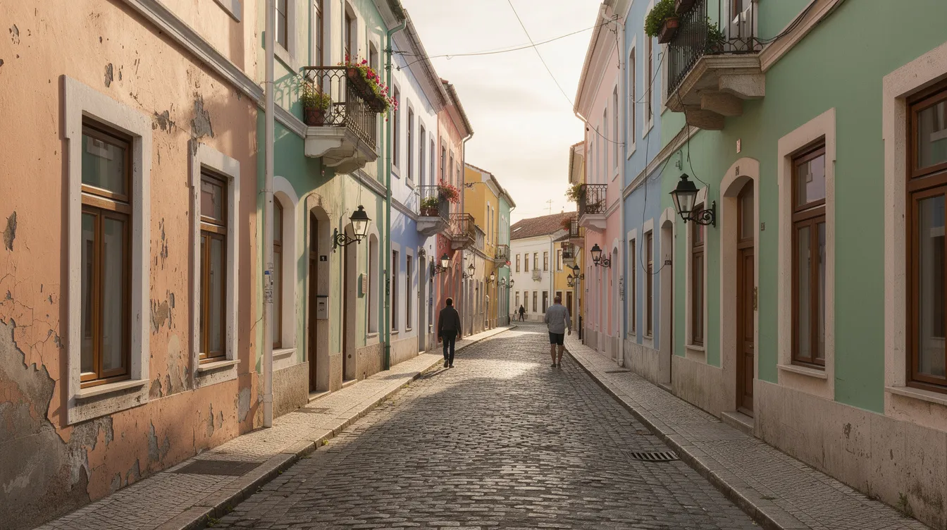 A imagem mostra uma rua estreita de uma cidade histórica europeia, com fachadas restauradas em tons pastel, refletindo a arquitetura charmosa da capital da Polônia, Varsóvia. Este cenário remete à rica história da cidade, marcada pela Segunda Guerra Mundial e pela reconstrução do centro histórico, como a Cidade Velha (Stare Miasto), que é um importante ponto turístico.