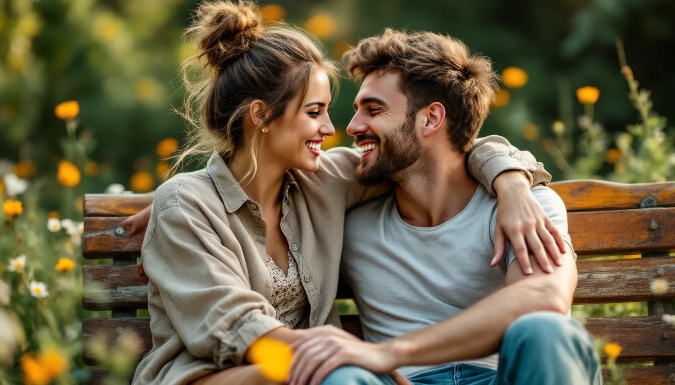 A candid moment of a couple being themselves during an engagement photo shoot, emphasizing authenticity.