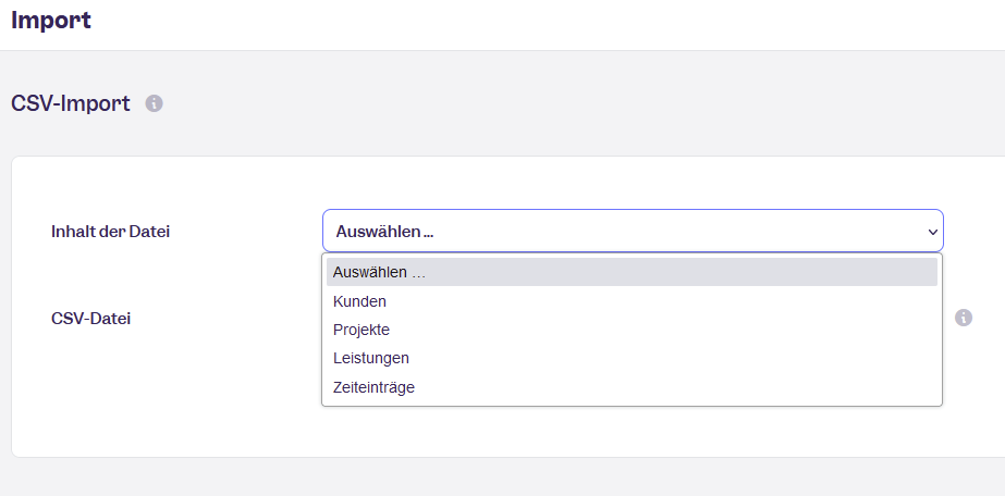 Optionen zum CSV-Import