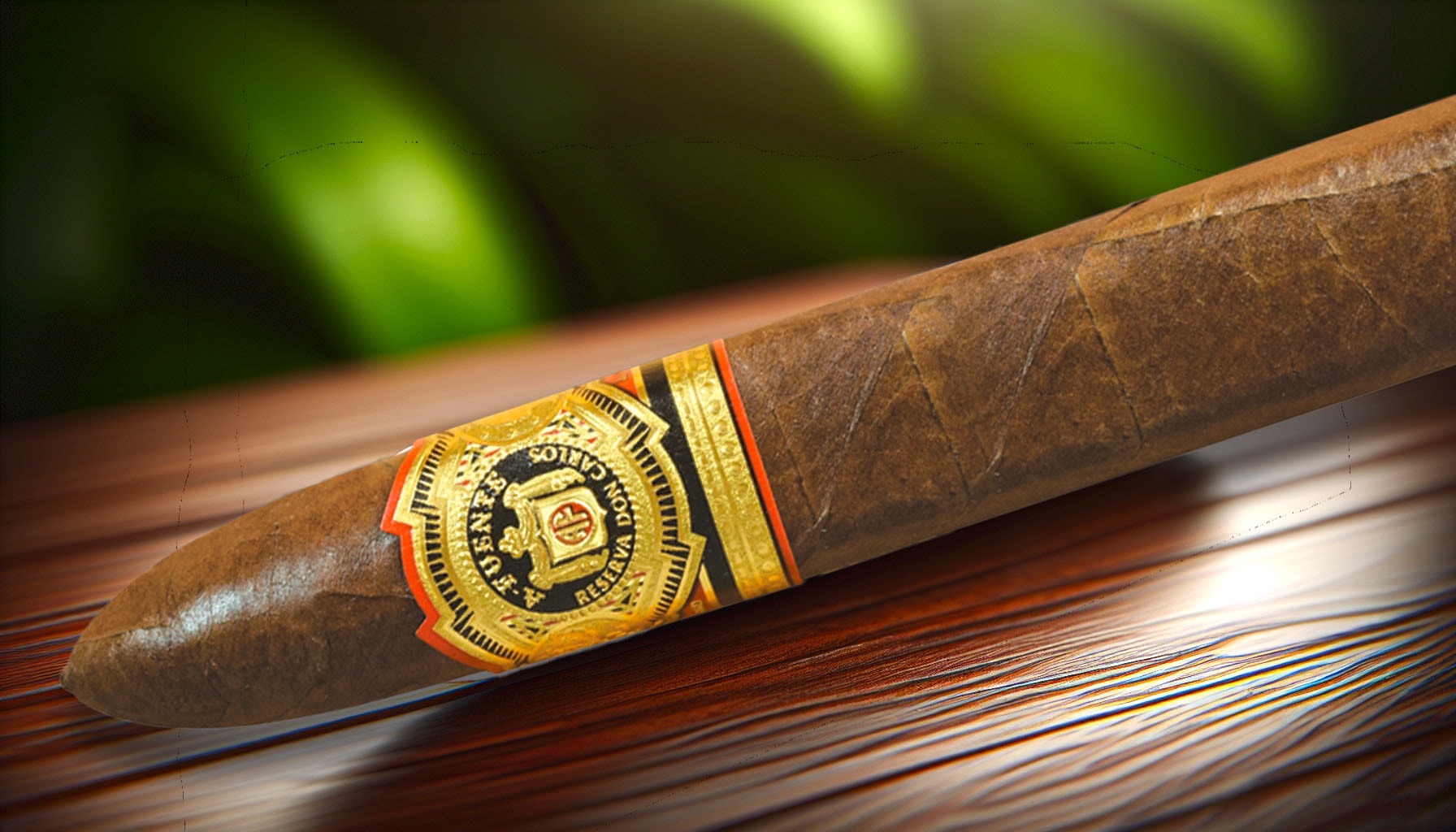 An artistic representation of the unique shape of the Arturo Fuente Don Carlos Eye of the Shark cigar.