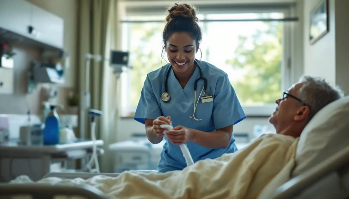 A CNA assisting patients in a healthcare setting during morning routines.