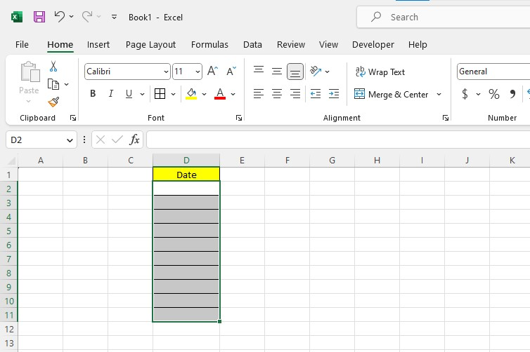 Select one or more cells to insert data validation in Excel.