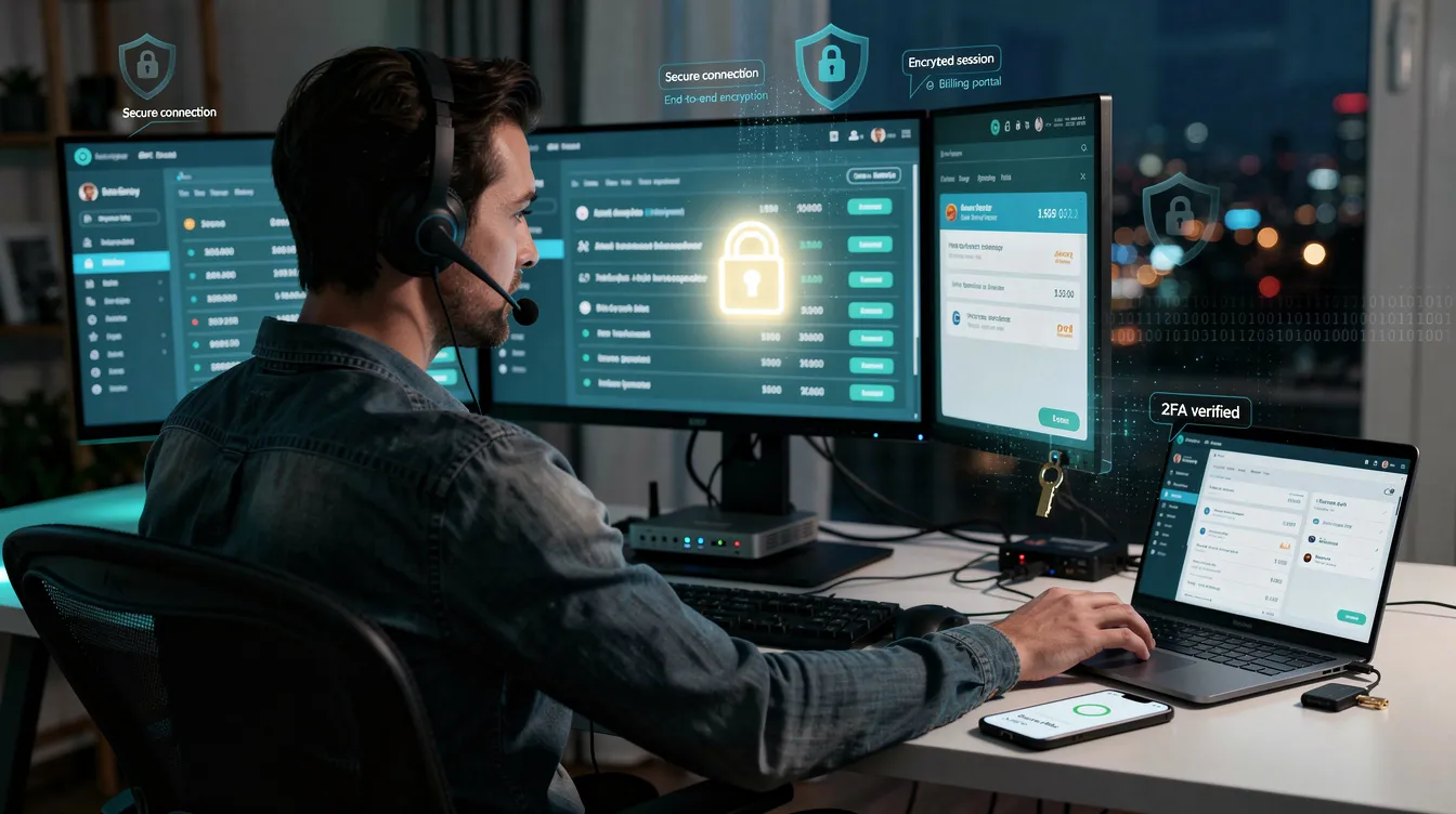 A secure remote billing professional is focused on their work at an encrypted workstation, ensuring compliance with dental billing laws and regulations. This environment emphasizes the importance of accurate documentation and coding in managing dental claims for dental providers and practices.