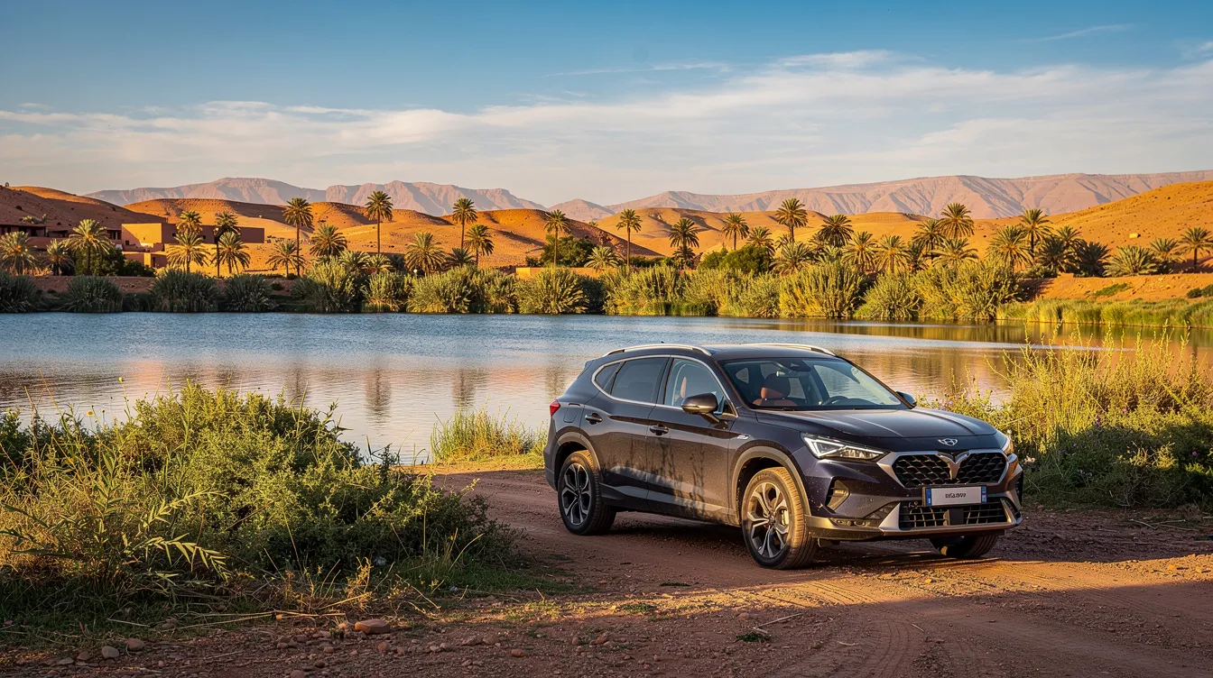 SUV واقفة حدا ضاية دايرة بيها الخضرة.