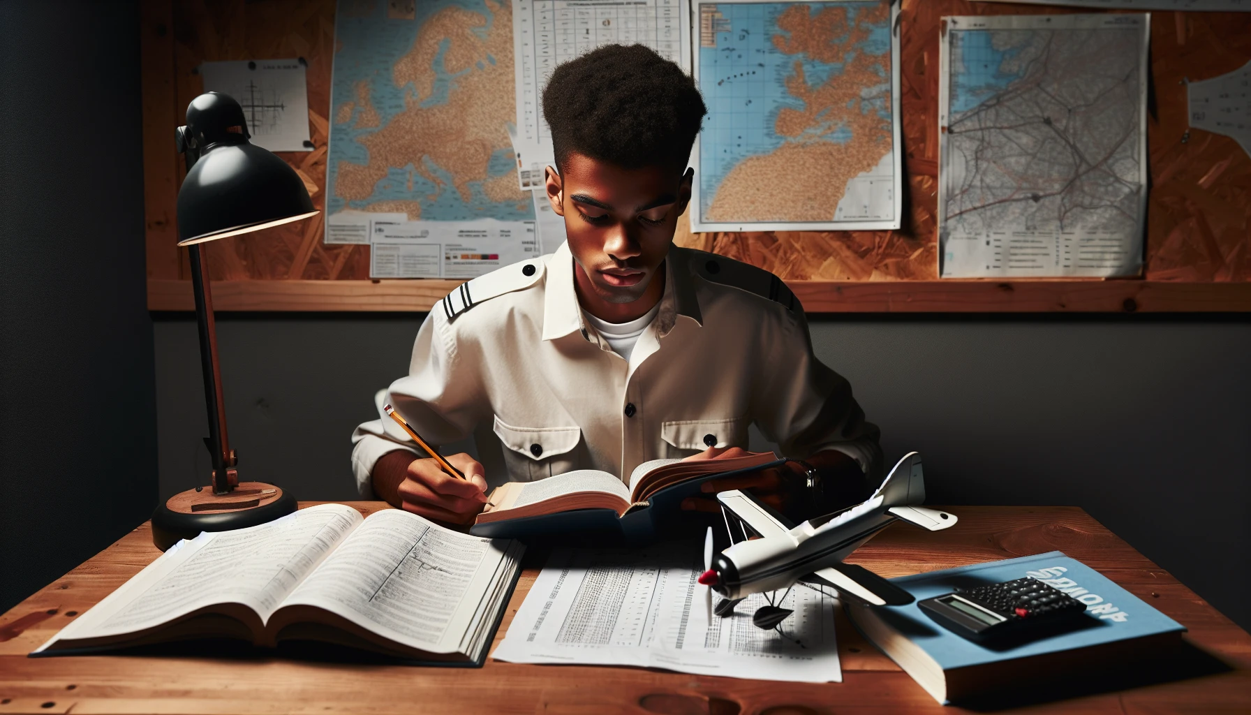 Illustration of a student pilot taking a practice test for FAA knowledge exam