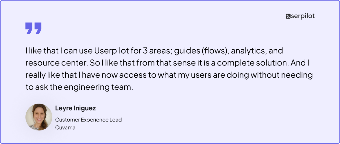 Leyre Iniguez's feedback about Userpilot