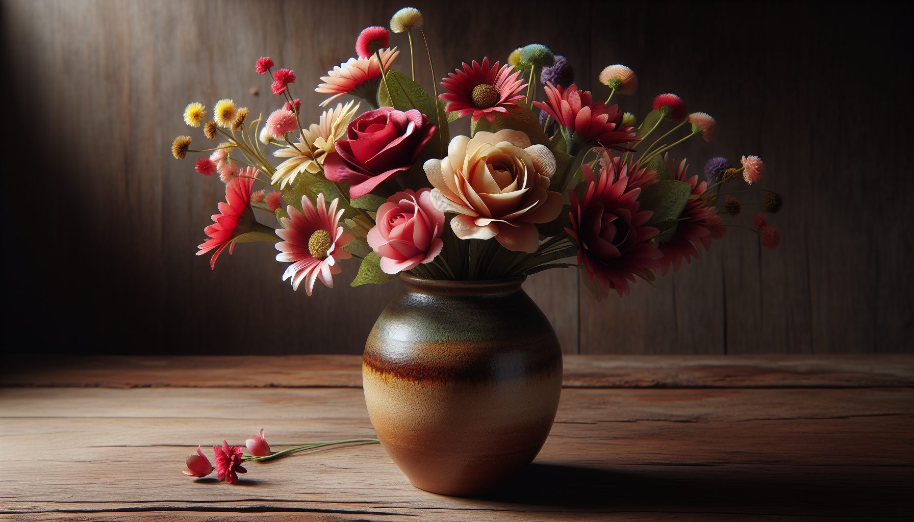 Artificial flowers in a ceramic vase