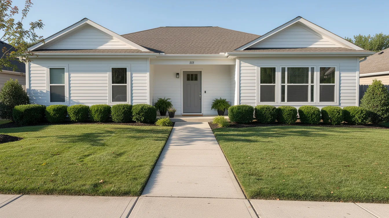 The image shows a freshly maintained home exterior, featuring neatly trimmed hedges and a clean walkway, reflecting good property condition. This inviting appearance may attract potential buyers or lenders interested in the home's equity for financing options like a home equity loan or line of credit.