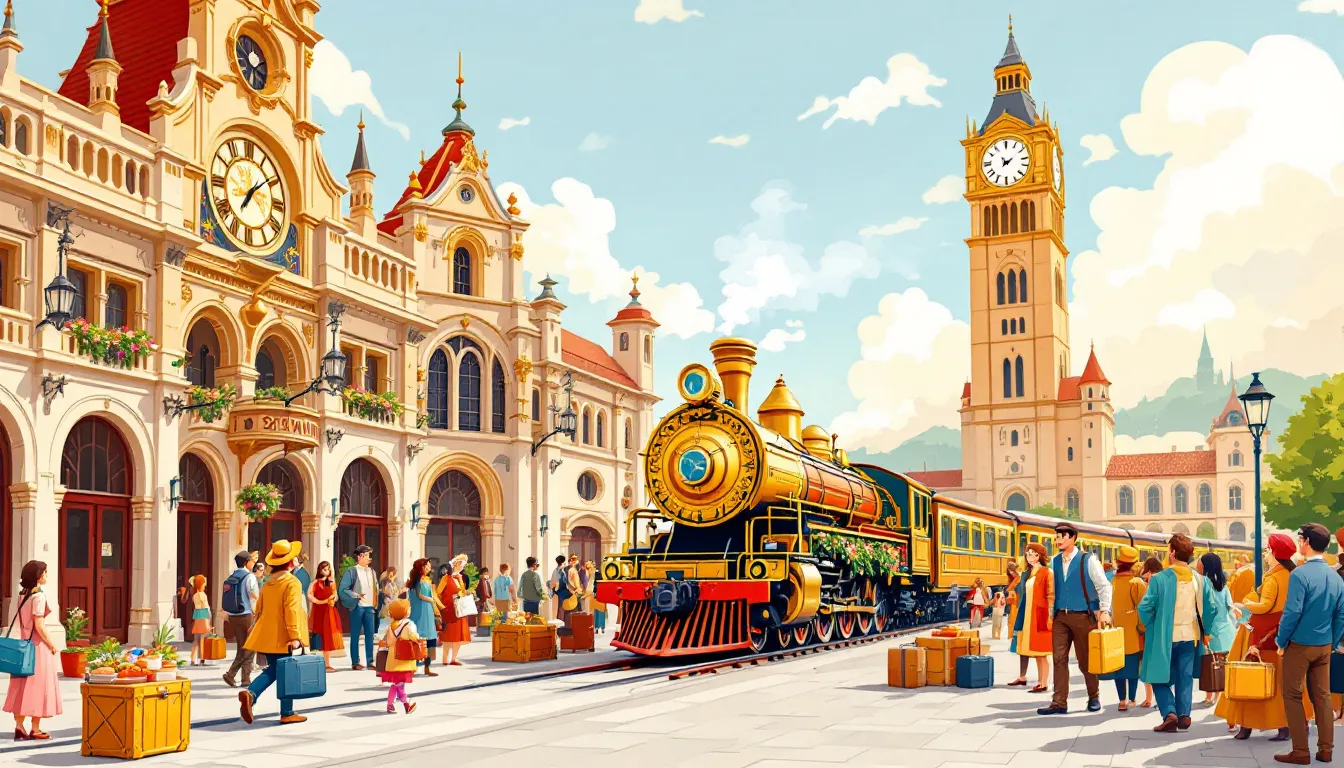 A train arriving at Kraków Główny Station, representing train travel options to Kraków.