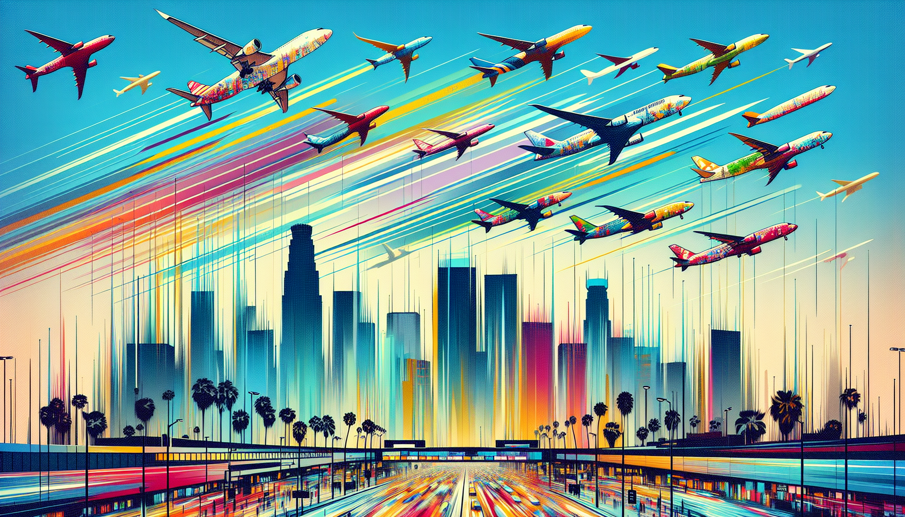 An illustration of popular airlines operating flights from LAX to NYC.