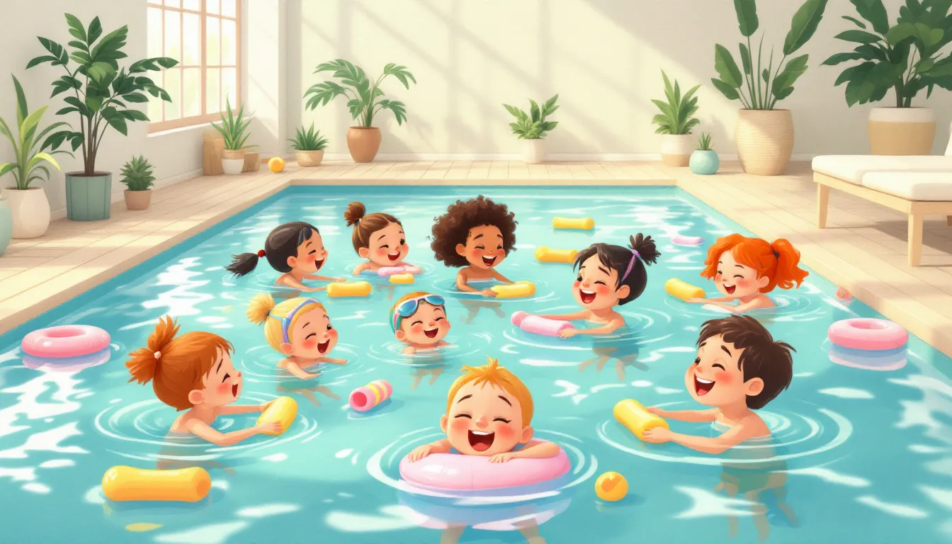 Children participating in swim lessons to build swimming skills in a safe environment.
