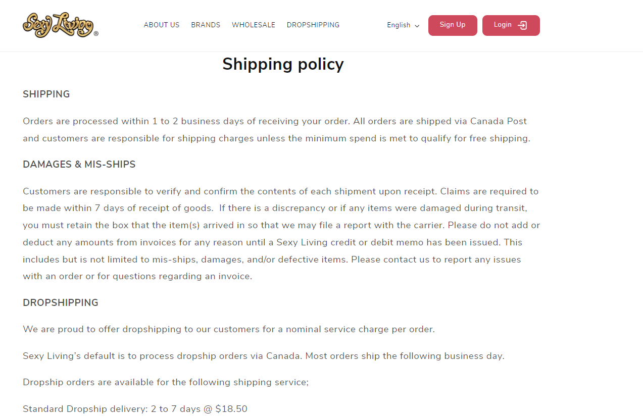 shipping detail sexyliving review