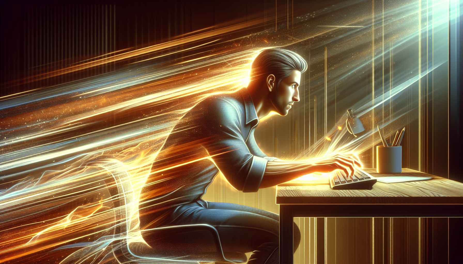 Illustration of a person feeling energized and motivated while working