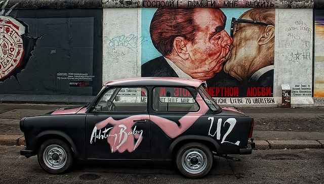 berlin wall, car, graffiti