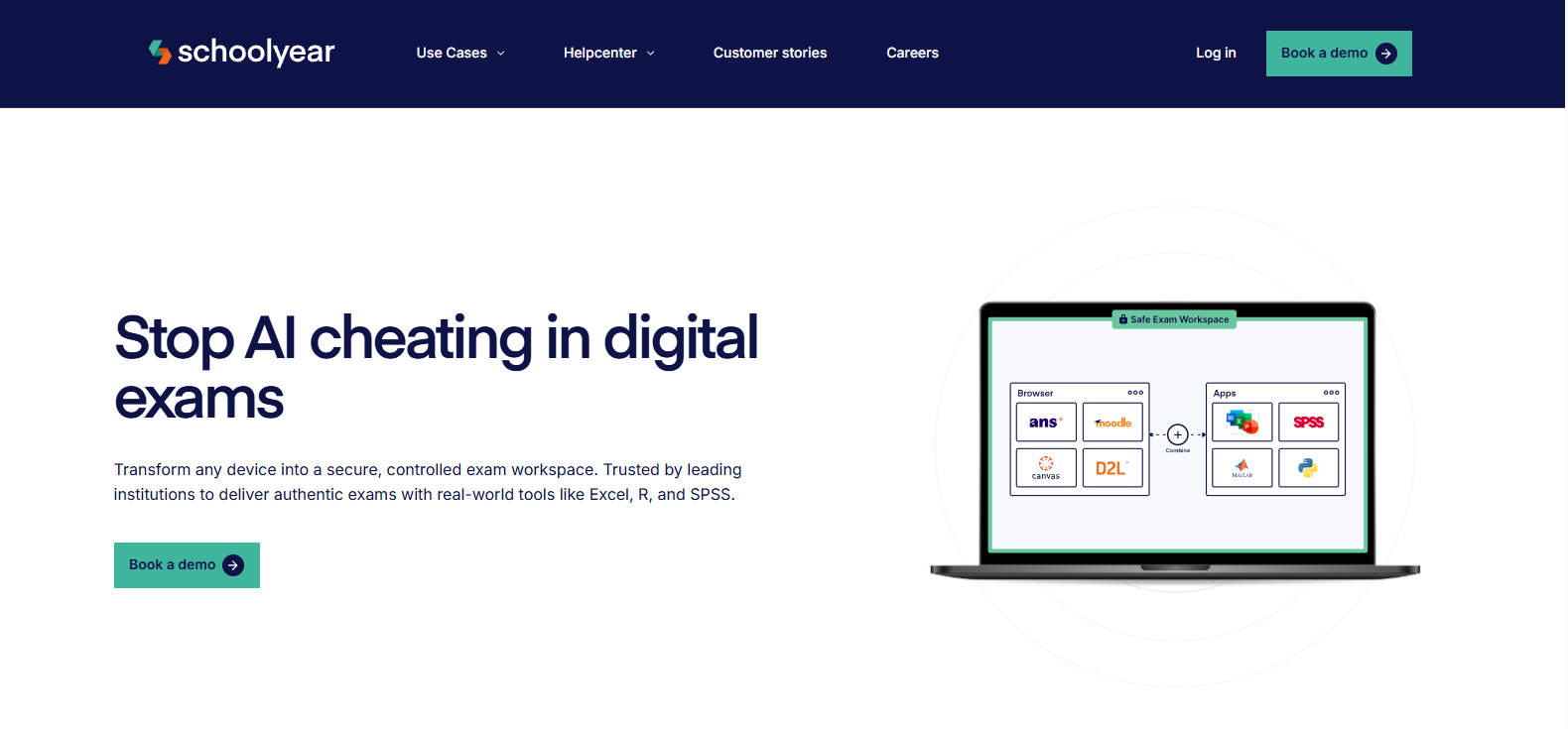 Schoolyear secure digital exam platform providing AI cheating prevention, controlled testing environments, and advanced assessment security as a Respondus alternative.