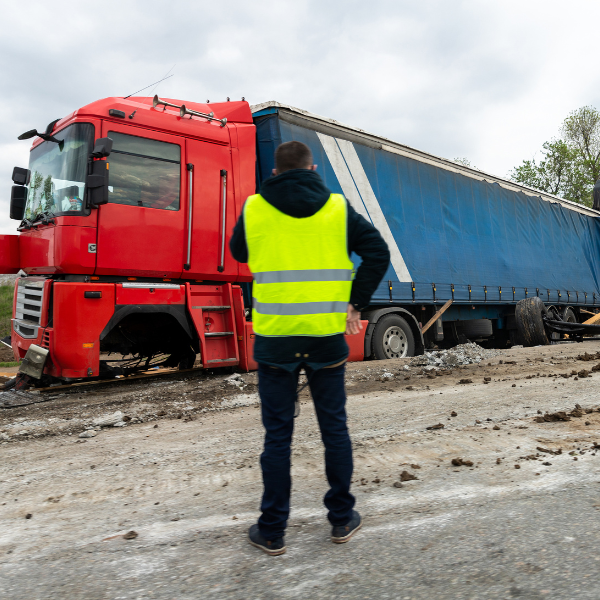 Image showing a concerned individual after a semi truck accident in Duluth, GA.