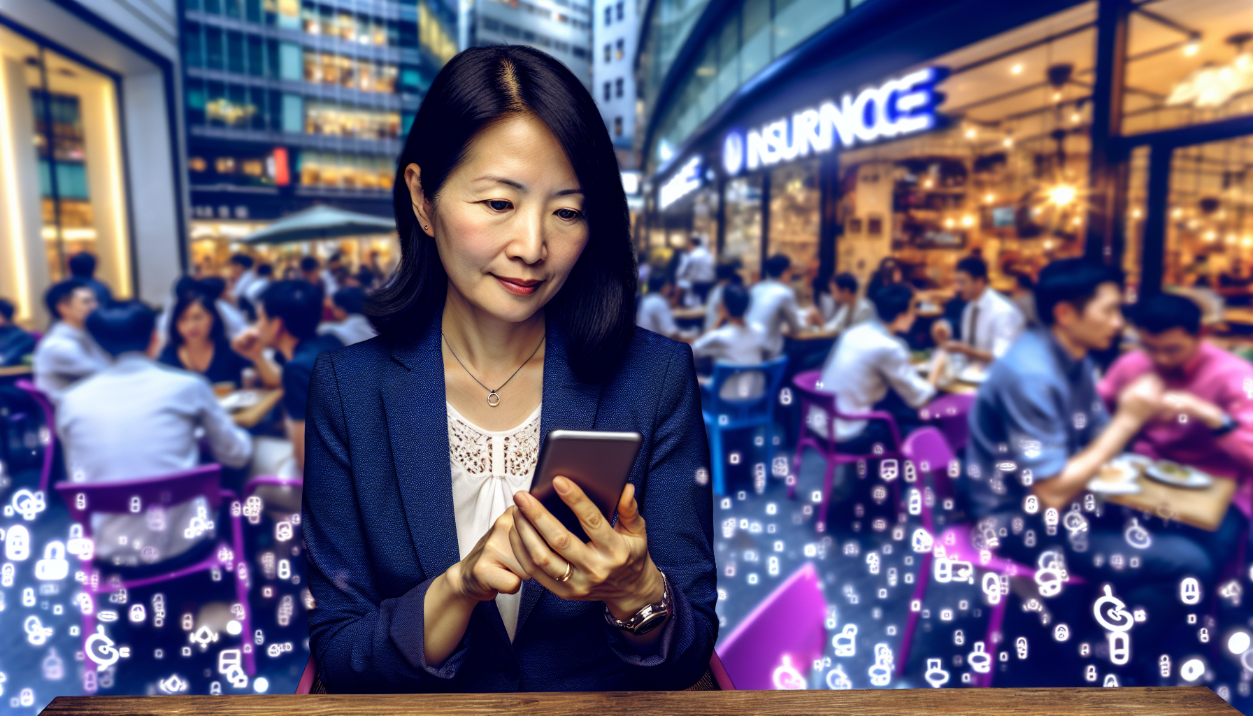 Woman using a mobile insurance app