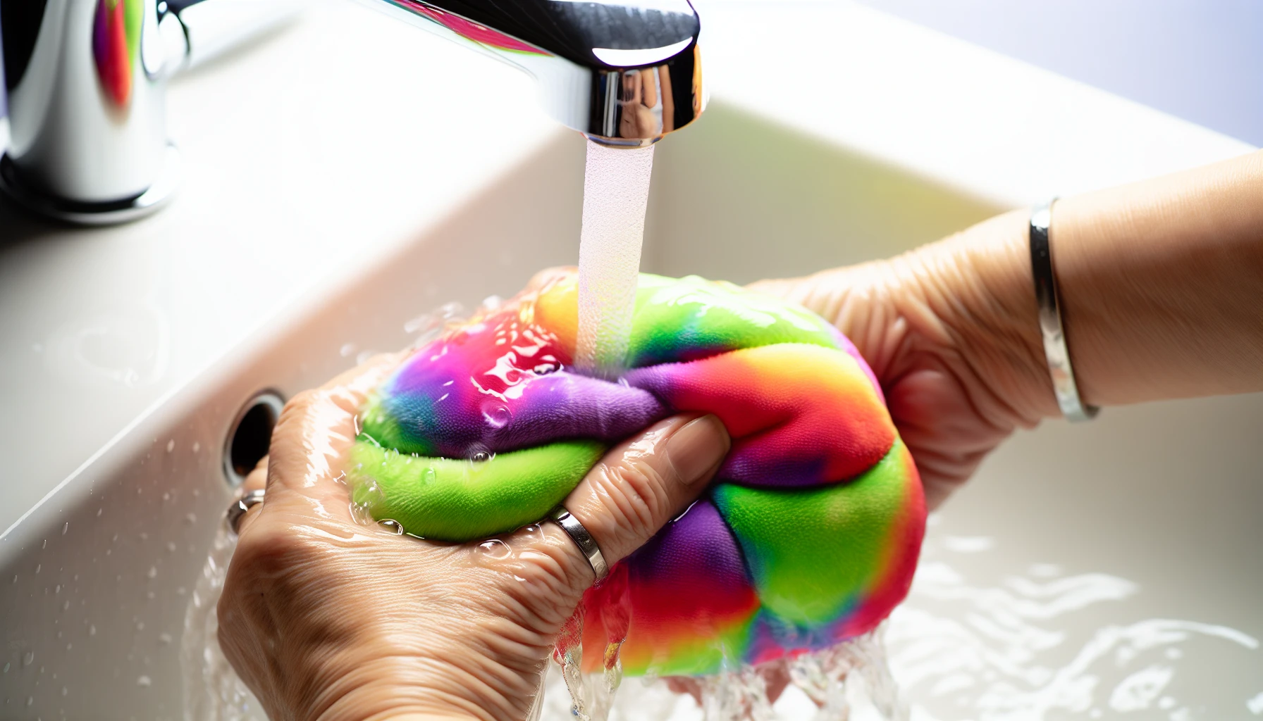 Hands gently washing a Squishmallow plush toy