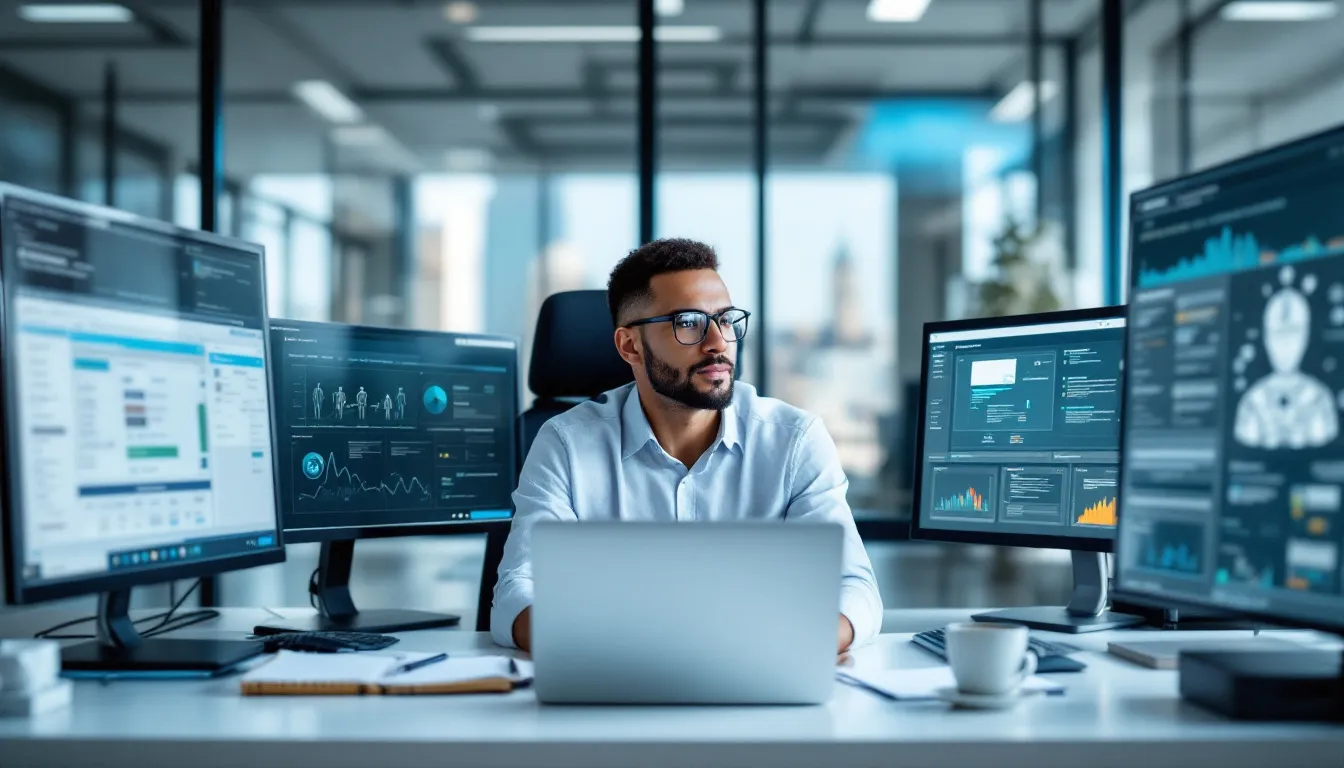 The image depicts a digital interface showcasing various AI governance platforms designed for ethical AI implementation, featuring elements like risk management frameworks, AI lifecycle stages, and compliance with regulations such as the EU AI Act and GDPR. It emphasizes the importance of responsible AI adoption and the use of robust governance frameworks to ensure ethical AI practices.