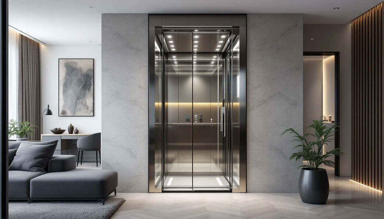 A compact residential elevator lift optimizing space in a modern home.