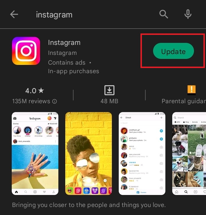 update instagram